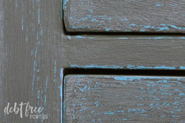 Close up of completed chalk paint dresser