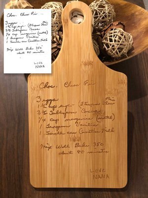 cutting board with engraved recipe