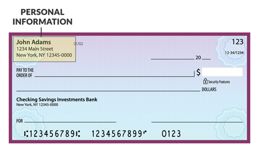 the personal information section of a check highlighted
