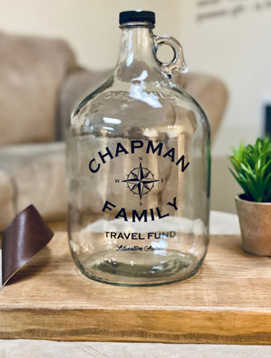 glass gallon jar with vinyl sticker