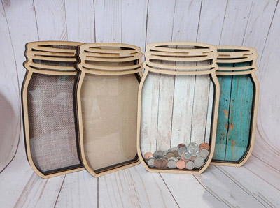mason jar coin banks with shiplap