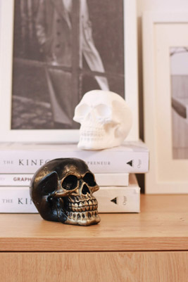 antiqued ceramic skull bank