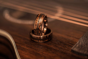 Guitar string ring with Hawaiian Koa wood